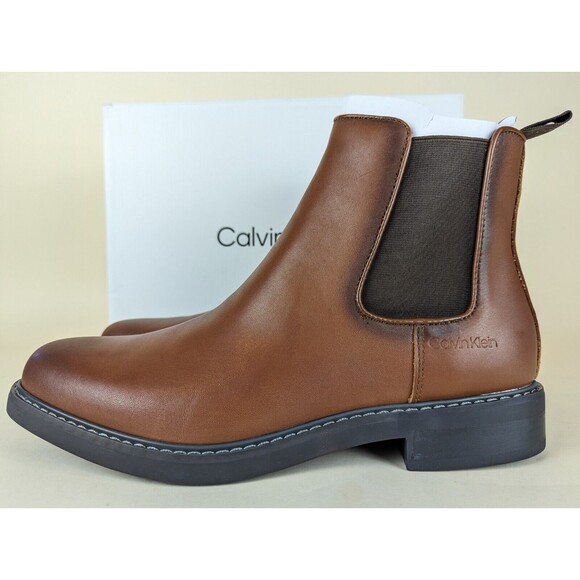 Calvin Klein Fenwick Chelsea Boots Mens 12 Brown Leather Pull On Shoes NWB main image 4